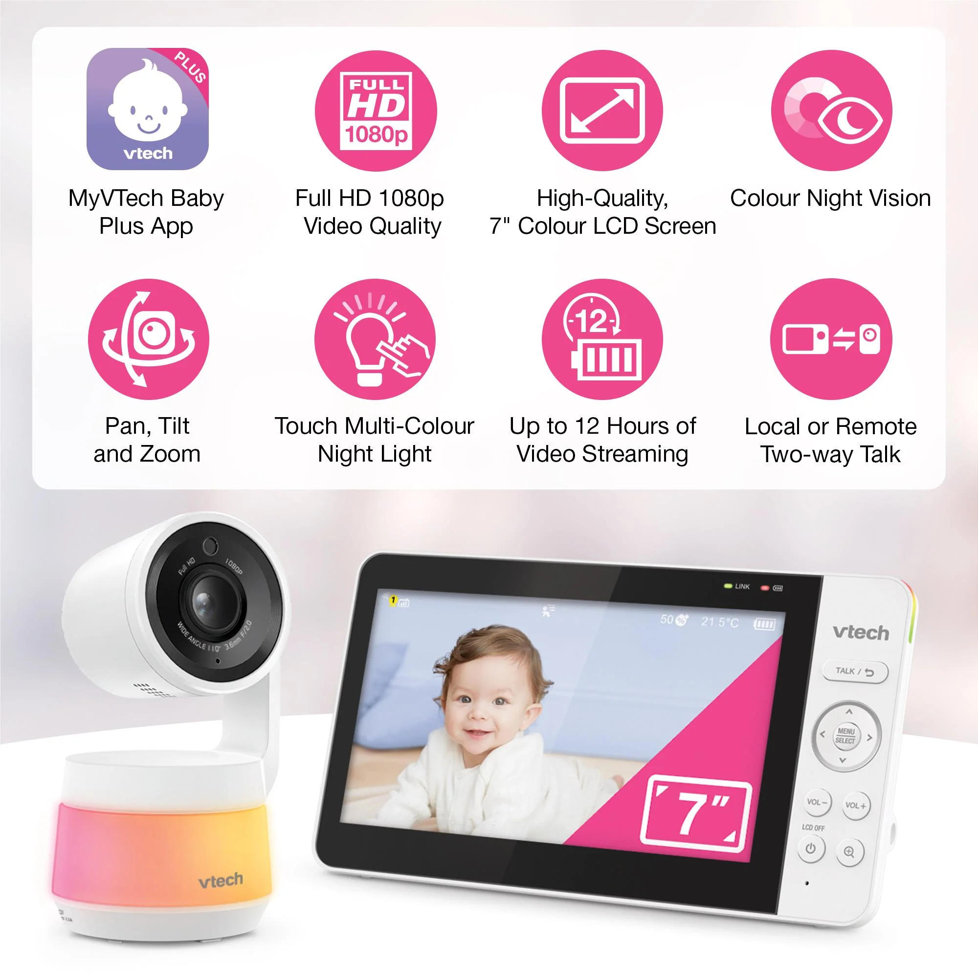 VTech RM7667HQ 7” Smart Pan & Tilt Video Monitor with Remote Access - Image 2