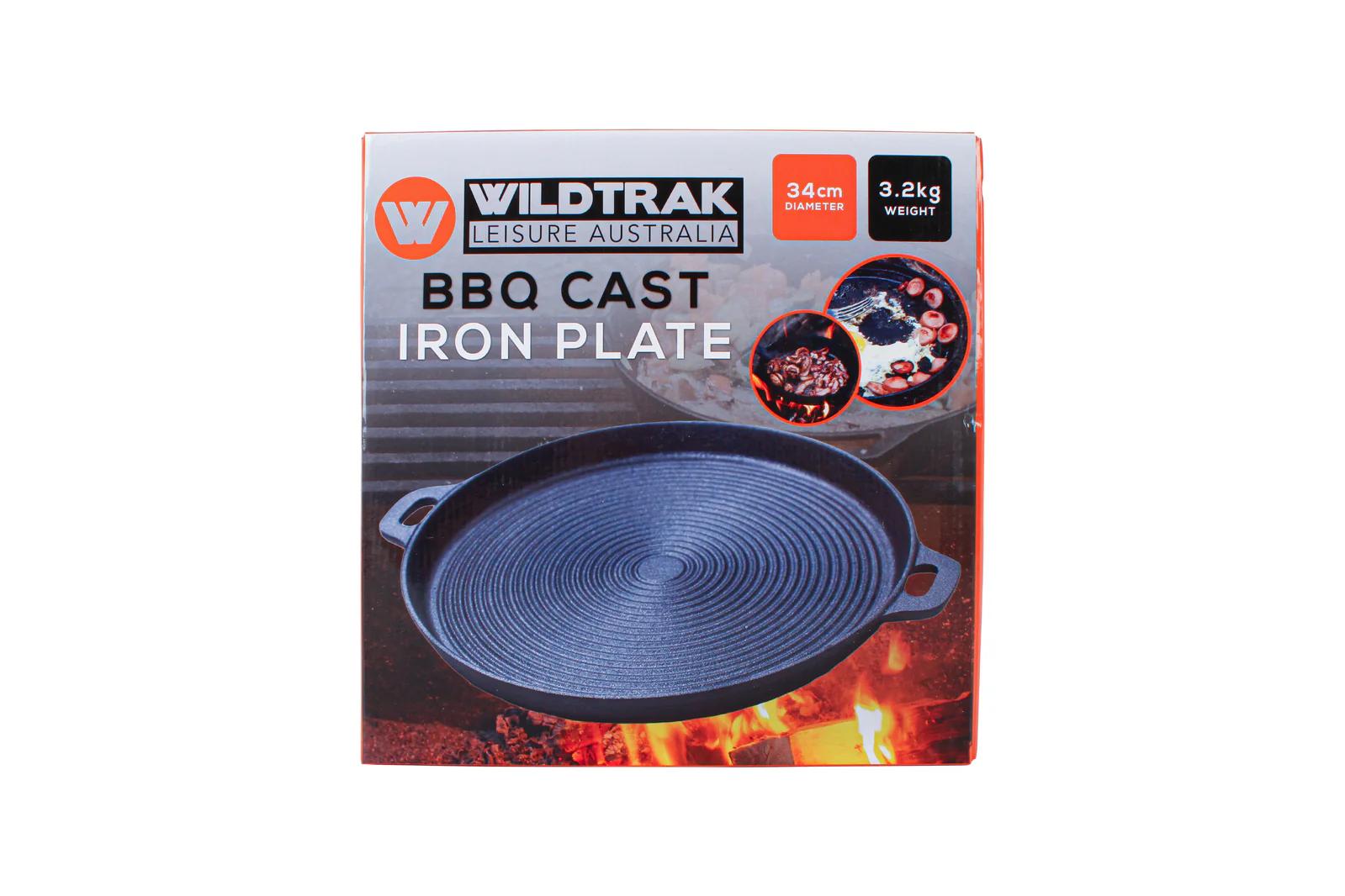 Wildtrak 34cm Round Ribbed BBQ Cast Iron Plate (Black) - Image 2