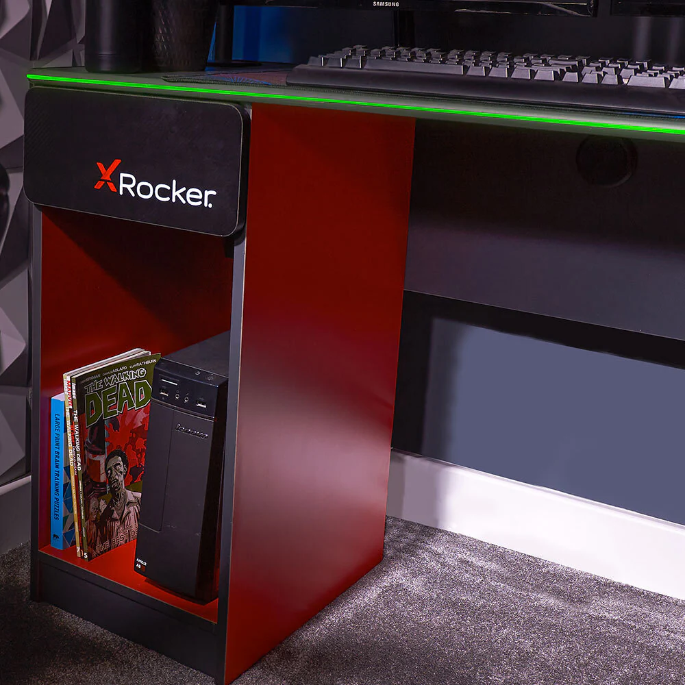 X Rocker Carbon-Tek Gaming Desk with Wireless Charging & LED Lighting (Black) - Image 2