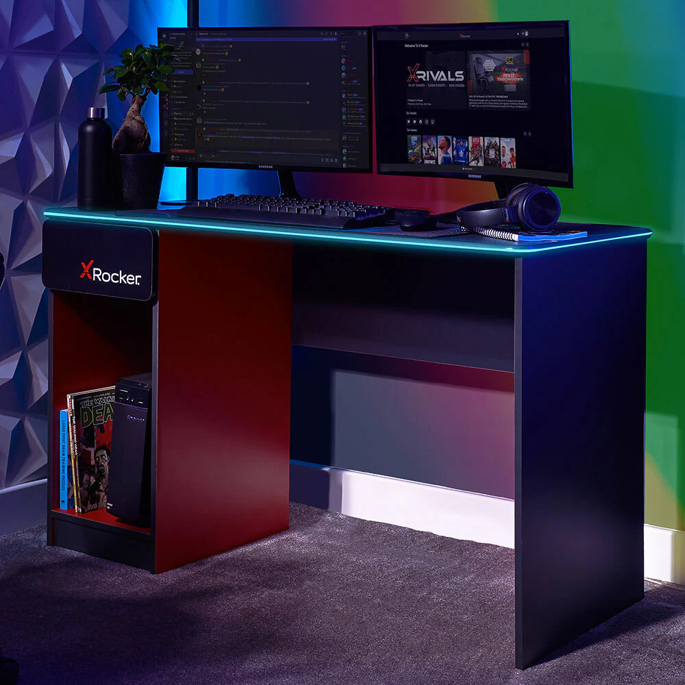 X Rocker Carbon-Tek Gaming Desk with Wireless Charging & LED Lighting (Black) - Image 5