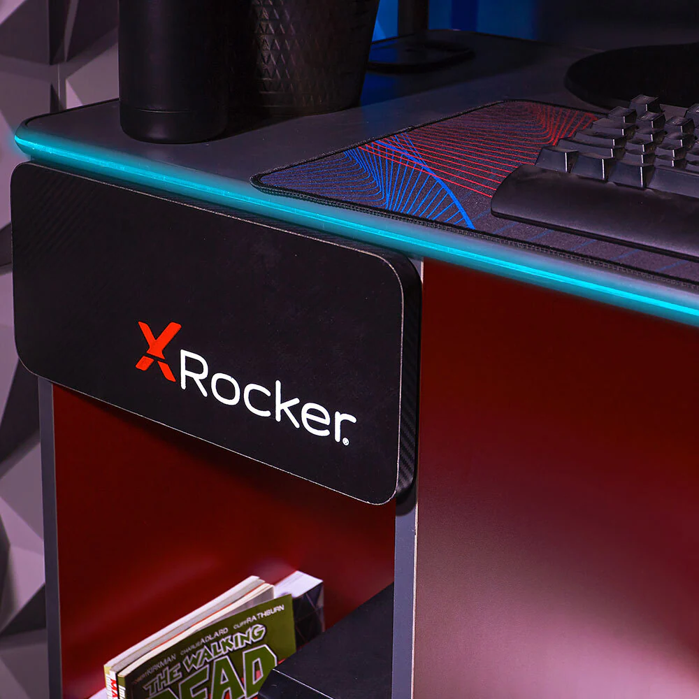 X Rocker Carbon-Tek Gaming Desk with Wireless Charging & LED Lighting (Black) - Image 6