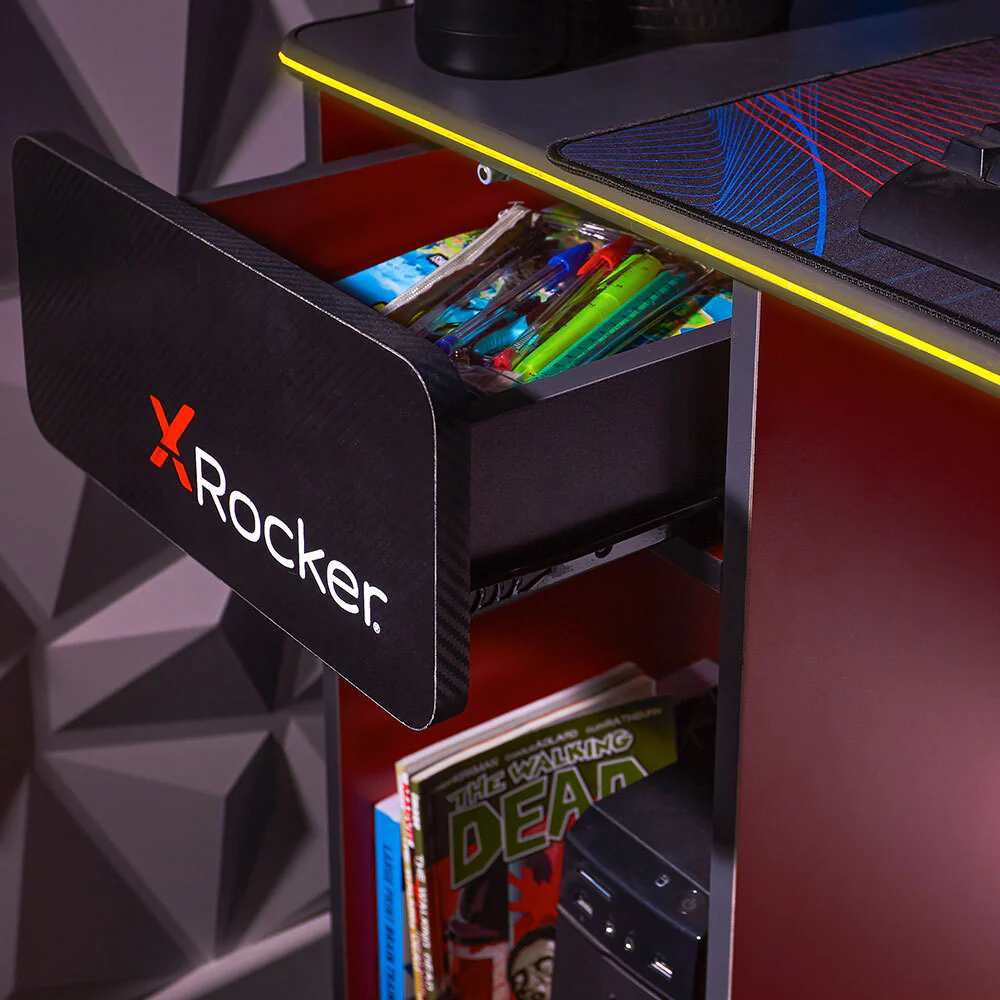 X Rocker Carbon-Tek Gaming Desk with Wireless Charging & LED Lighting (Black) - Image 8