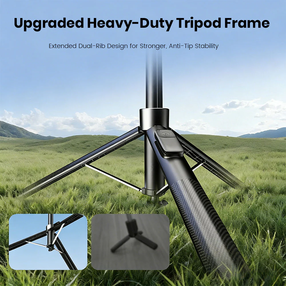 ZLOS PS14 Auto-Open 180cm Tall Tripod Magnetic Selfie Stick with Bluetooth Remote - Image 5